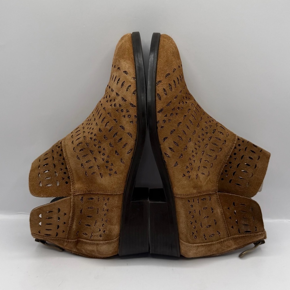 KANNA Ankle Boots Brown Suede Gold Accents SIze 6.5 / 37 Made in Spain - Picture 5 of 9